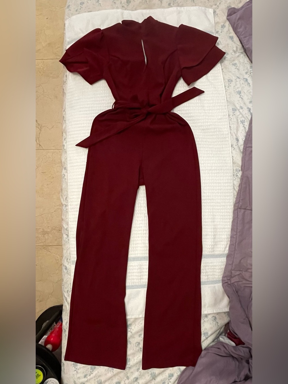 Beautiful Burgundy Wide-Let ug Jumpsuit with Self Tie Waist